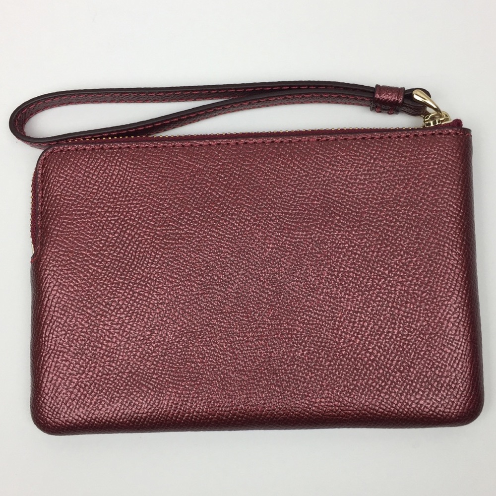 Coach Leather Metallic Cherry Corner Zip Wristlet - Picture 3 of 5